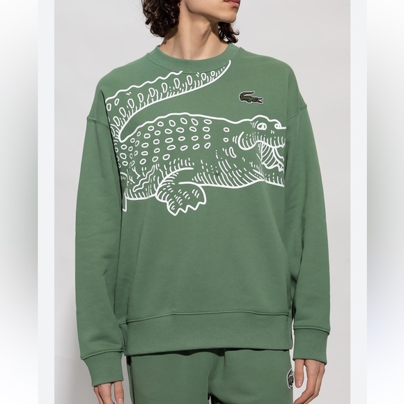 NWOT Lacoste Men’s Round Neck Loose Fit Croc Print Jogger Sweatshirt Size M - Picture 6 of 13